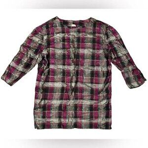 Rare‎ Bellmistic 100% Human Hair Tunic Plaid Metallic Sz XL Women's Multicolor